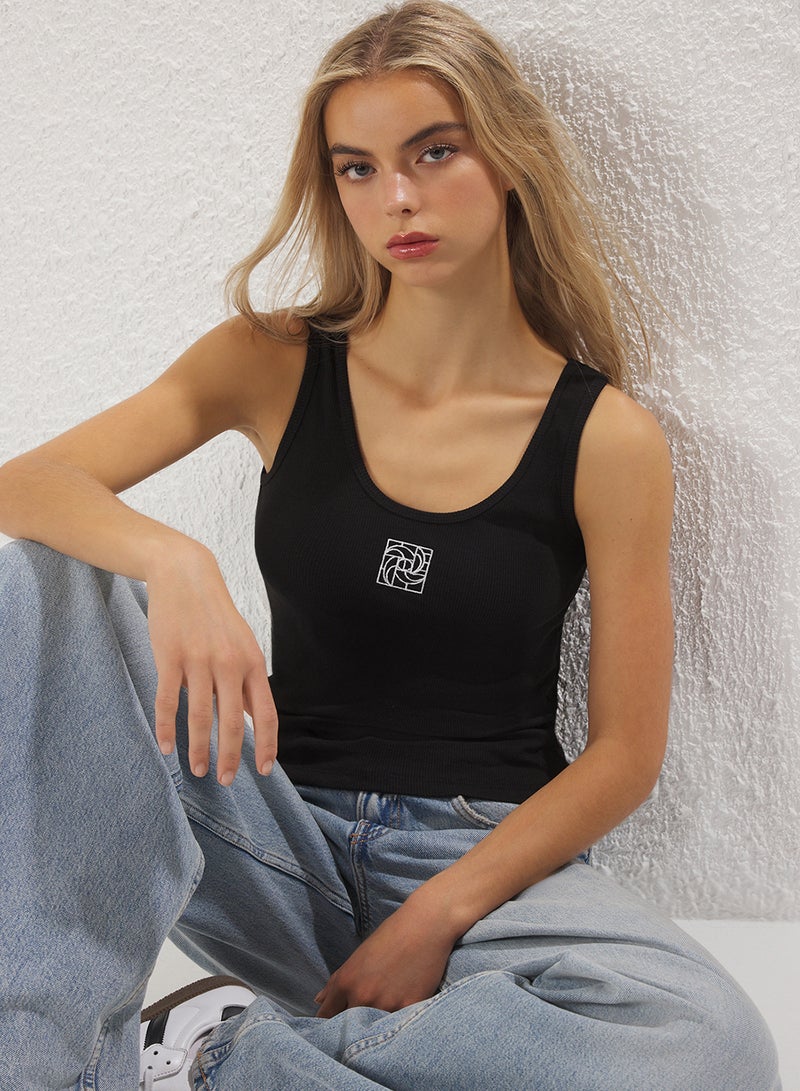 trendyol Black Knitted Undershirt with Stretch Ribbon - Pool Neck, Body-Fitting - Image 1