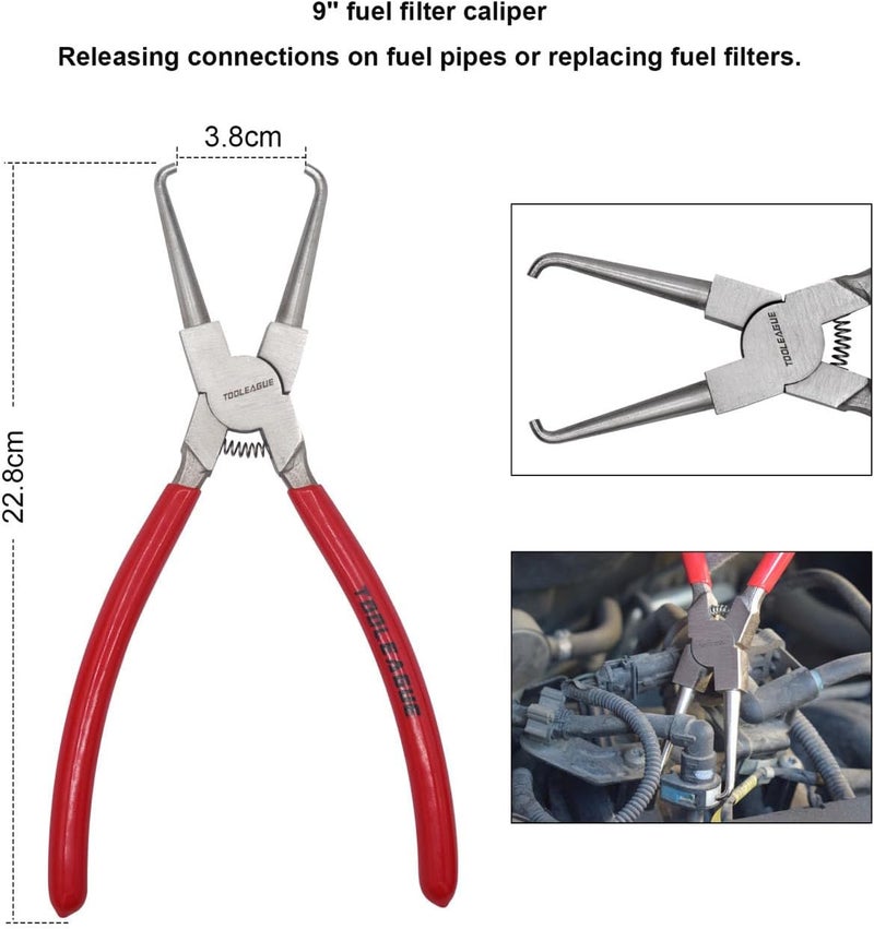 TOOLEAGUE Fuel Line Pliers Set 6Pcs, Hose Remover, 9" Fuel Filter Caliper, Hose Pipe Clamp Clip, Flat Hose Clamp Plier, 30 Degree Disconnect Pliers Set for Auto Maintenance with Storage Case - Image 5