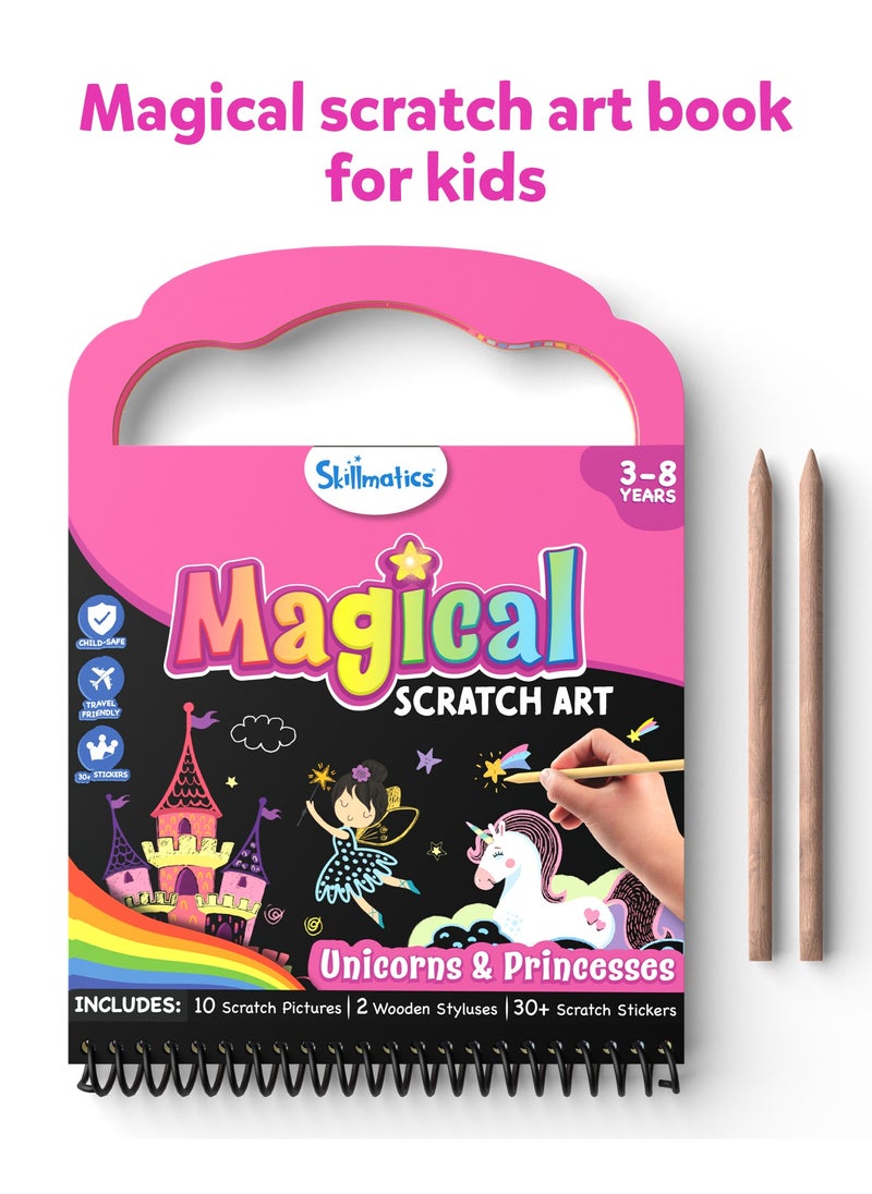 Skillmatics Magical Scratch Art Book for Kids - Unicorns & Princesses, Craft Kits & Supplies, 30+ Scratch Stickers, Travel Toys, DIY Kit, Gifts for Girls & Boys Ages 3, 4, 5, 6, 7, 8  - Image 3