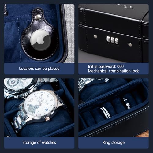 KAMIER Watch Case with Combination Lock - 4 Watch Storage and Jewelry Organizer - Watch Travel Case for Ring and Watch Storage, PU Leather Travel Watch Case, Ideal for Gift (With Gift Box), Green - Image 2