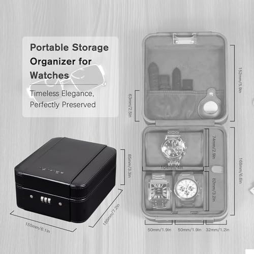 KAMIER Watch Case with Combination Lock - 4 Watch Storage and Jewelry Organizer - Watch Travel Case for Ring and Watch Storage, PU Leather Travel Watch Case, Ideal for Gift (With Gift Box), Green - Image 5