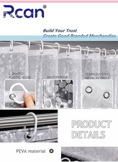 Rcan EVA Clear Shower Curtain Liner, Stall Waterproof Shower Curtain 3D Pebble Pattern with 3 Bottom Magnets, Lightweight Plastic Bathroom Shower Showroom Inner Curtain with Rustproof Grommets, with 12 Plastic Hooks  - Image 3