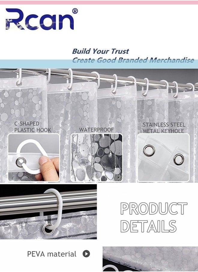 Rcan EVA Clear Shower Curtain Liner, Stall Waterproof Shower Curtain 3D Pebble Pattern with 3 Bottom Magnets, Lightweight Plastic Bathroom Shower Showroom Inner Curtain with Rustproof Grommets, with 12 Plastic Hooks  - Image 3