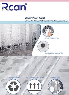 Rcan EVA Clear Shower Curtain Liner, Stall Waterproof Shower Curtain 3D Pebble Pattern with 3 Bottom Magnets, Lightweight Plastic Bathroom Shower Showroom Inner Curtain with Rustproof Grommets, with 12 Plastic Hooks  - Image 2