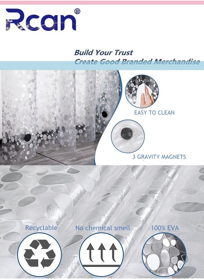 Rcan EVA Clear Shower Curtain Liner, Stall Waterproof Shower Curtain 3D Pebble Pattern with 3 Bottom Magnets, Lightweight Plastic Bathroom Shower Showroom Inner Curtain with Rustproof Grommets, with 12 Plastic Hooks  - Image 2
