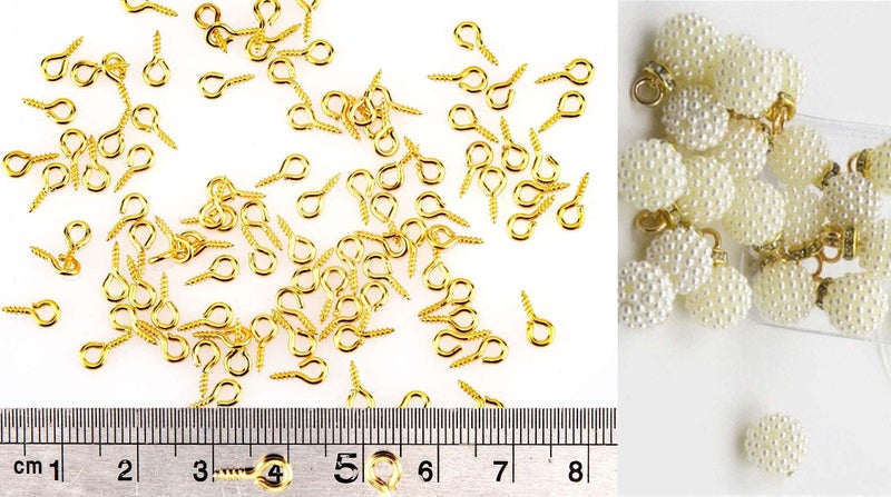 DIY Crafts Screw Eye Pins Hooks Eyelets Screw Threaded for Jewelry Making Findings DIY Crafts, Gold Color (Gold, 80) - Image 3