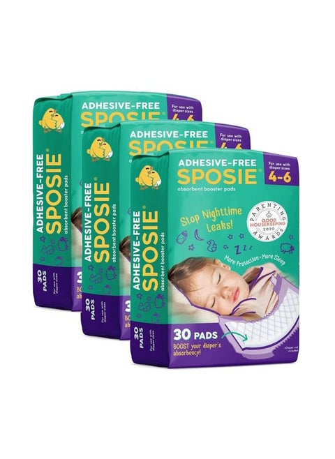 Sposie Booster Pads, Stop Overnight Diaper Leaks, Adhesive-Free for Easy repositioning, Helps Reduce Nighttime Diaper Changes and Diaper Rash, Use with Sizes 4-6, 90 ct.