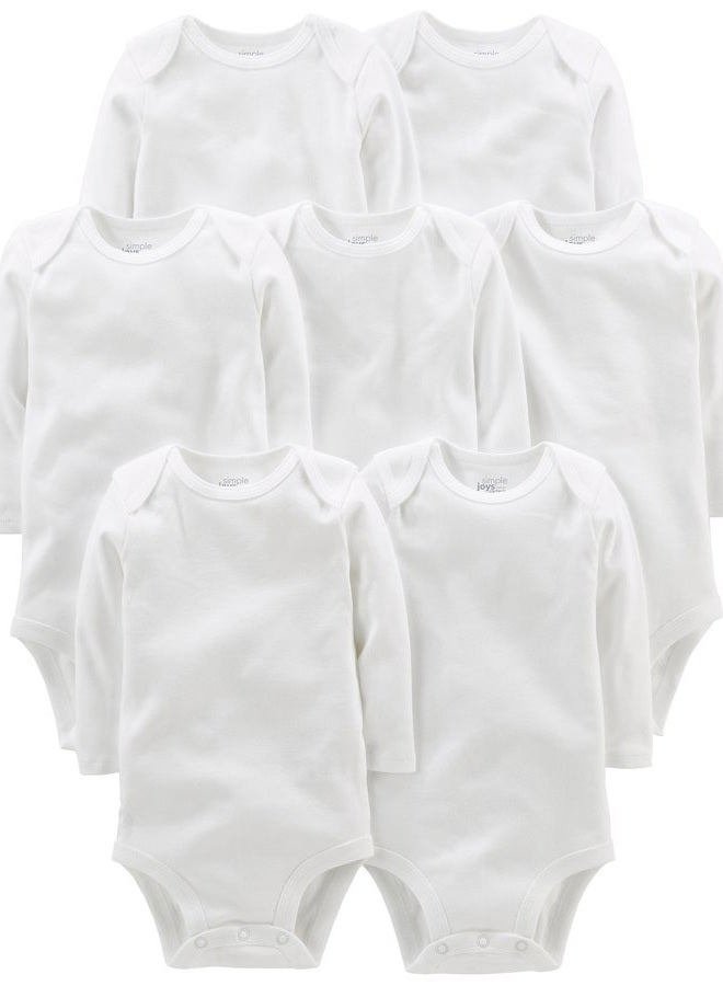 Simple Joys by Carter's Baby 7-Pack Long Sleeve Bodysuit, White, 0-3 Months - Image 1