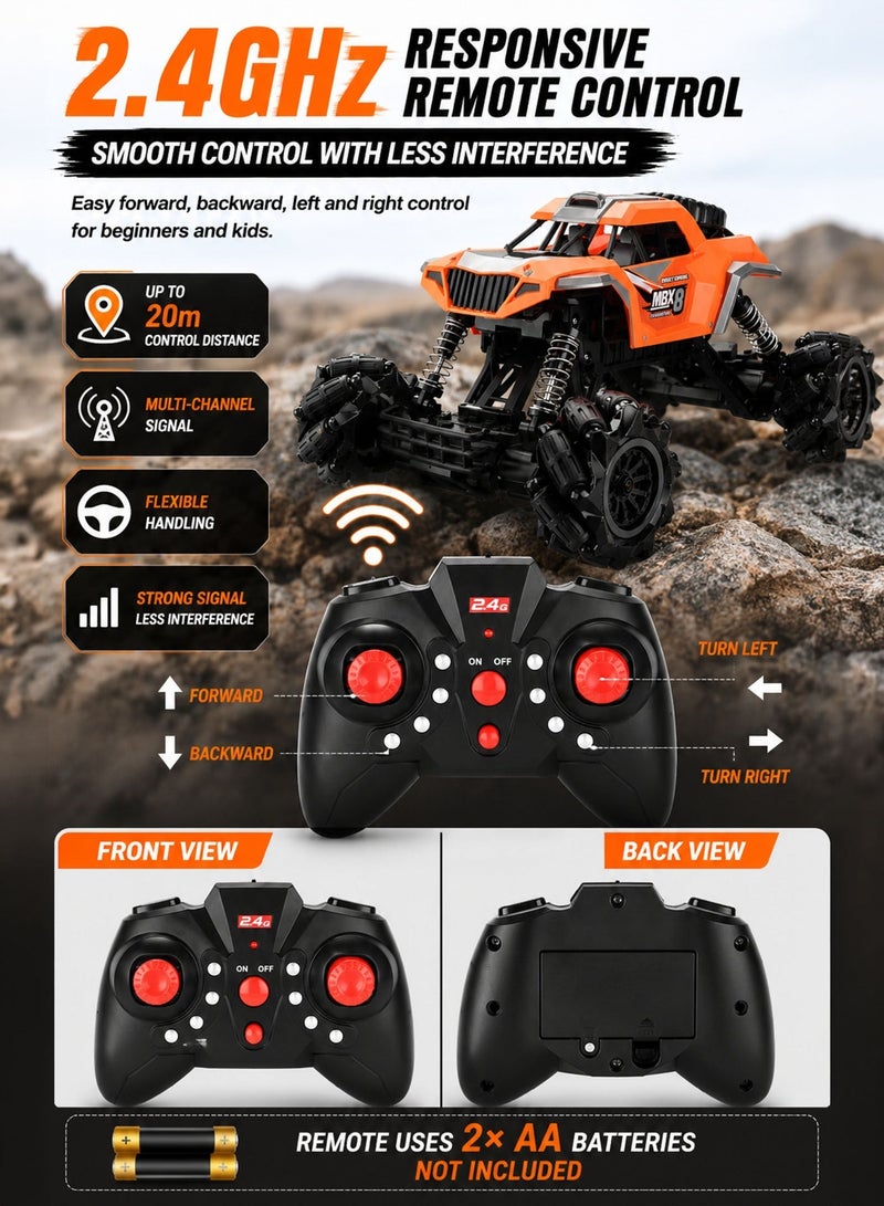 فونسترز فانسترز سيارة تسلق وتحكم عن بعد 1:16 دفع رباعي 4WD بتردد 2.4GHz سيارة روك كراولر للطرق الوعرة قابلة للشحن مع عجلات عرضية مانعة للانزلاق ونظام تعليق ممتص للصدمات لعبة سيارات ريموت للأطفال أولاد وبنات 6 سنوات فأكثر - Image 4