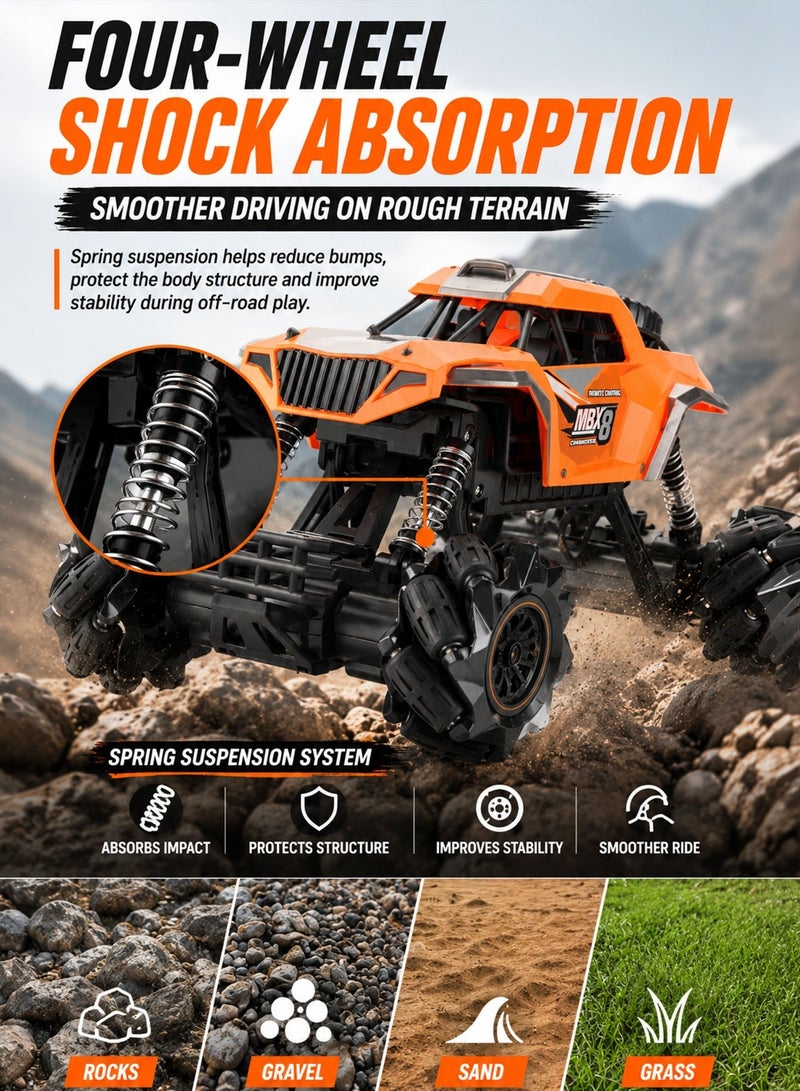 فونسترز فانسترز سيارة تسلق وتحكم عن بعد 1:16 دفع رباعي 4WD بتردد 2.4GHz سيارة روك كراولر للطرق الوعرة قابلة للشحن مع عجلات عرضية مانعة للانزلاق ونظام تعليق ممتص للصدمات لعبة سيارات ريموت للأطفال أولاد وبنات 6 سنوات فأكثر - Image 2