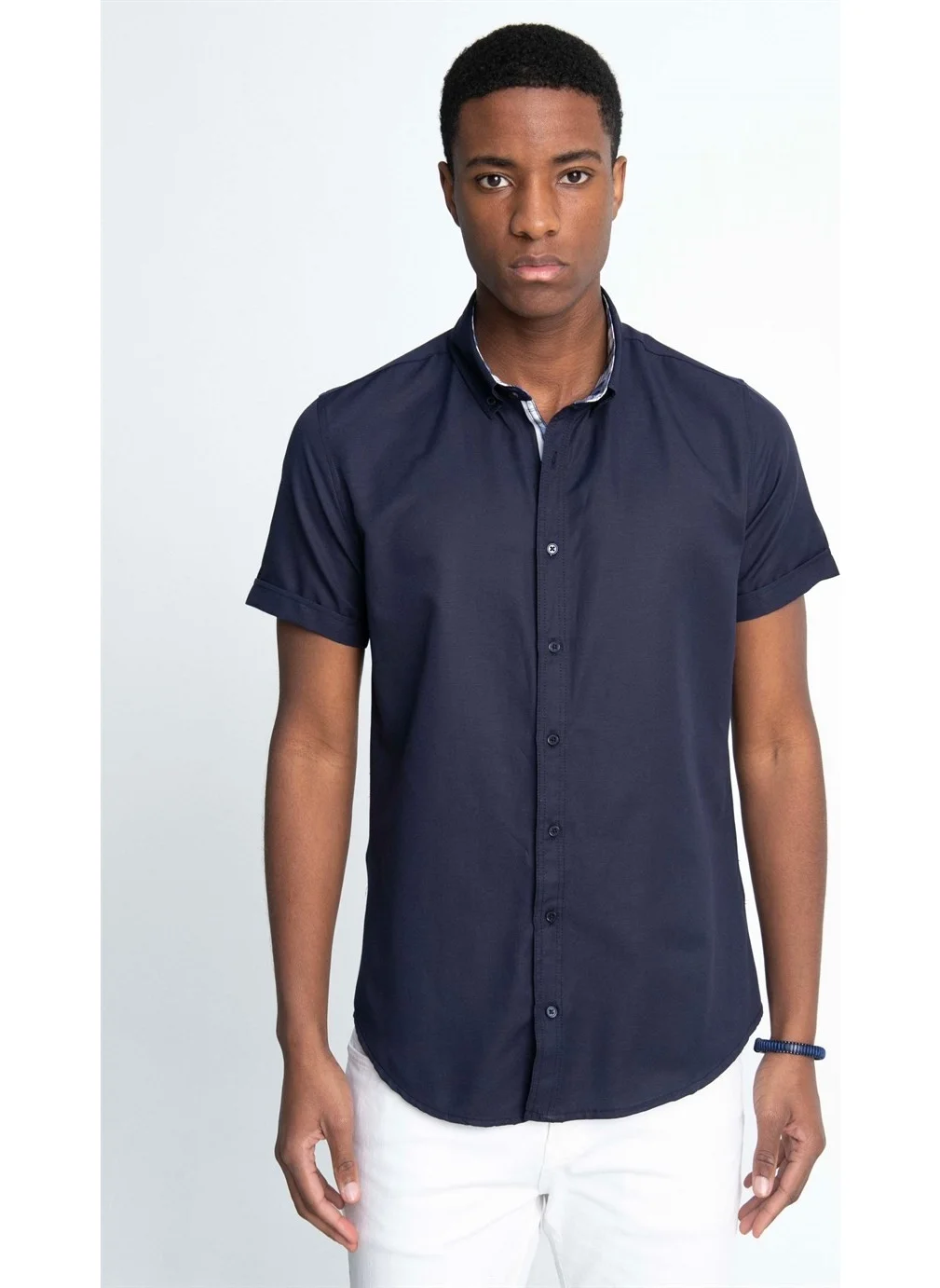 Tudors Slim Fit Short Sleeve Buttoned Collar Poplin Oxford Men's Shirt10