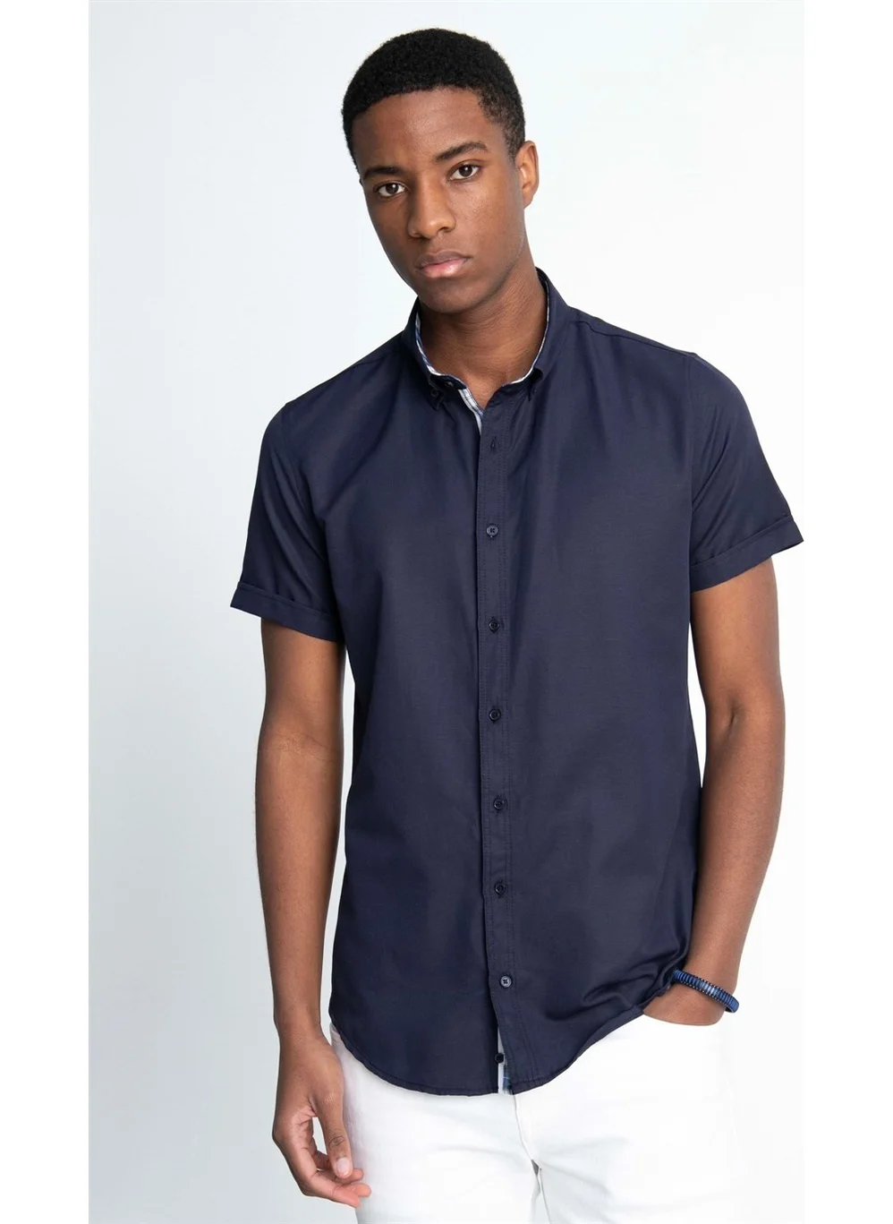Tudors Slim Fit Short Sleeve Buttoned Collar Poplin Oxford Men's Shirt10