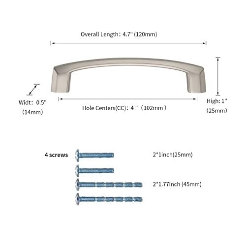 KNOKLOCK 10 Pack 4 Inch(102mm) Kitchen Cabinet Handles Brushed Satin Nickel Cabinet Pulls Kitchen Cabinet Hardware Drawer Pulls for Dresser Cupboard Wardrobe - Image 3