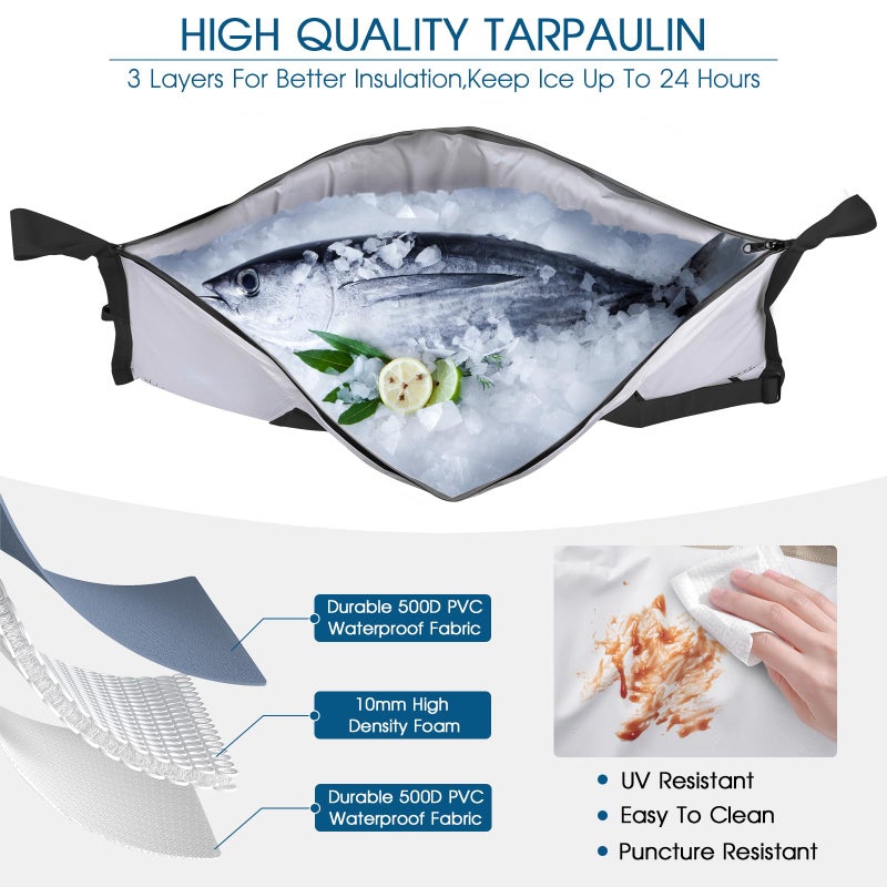 THKFISH Insulated Fish Cooler Bag, 40x16in Fish Kill Bag for Caught Fish, Portable Waterproof Insulated Fishing Bags Keeps Ice Cold Over 24 Hours (White-Black, 40 * 16IN) - Image 2