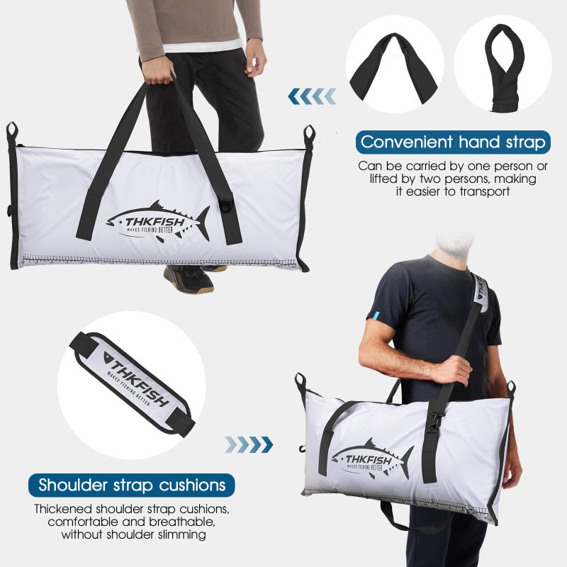 THKFISH Insulated Fish Cooler Bag, 40x16in Fish Kill Bag for Caught Fish, Portable Waterproof Insulated Fishing Bags Keeps Ice Cold Over 24 Hours (White-Black, 40 * 16IN) - Image 4