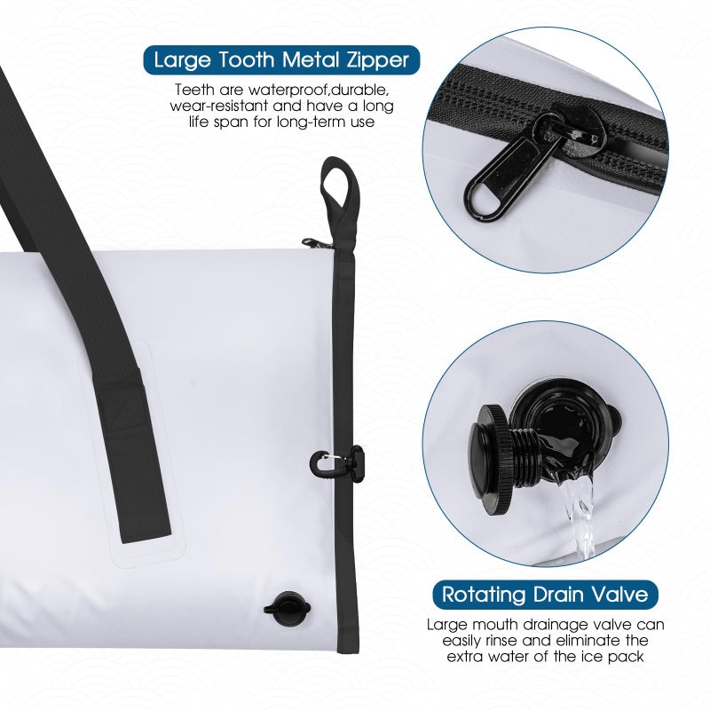 THKFISH Insulated Fish Cooler Bag, 40x16in Fish Kill Bag for Caught Fish, Portable Waterproof Insulated Fishing Bags Keeps Ice Cold Over 24 Hours (White-Black, 40 * 16IN) - Image 3