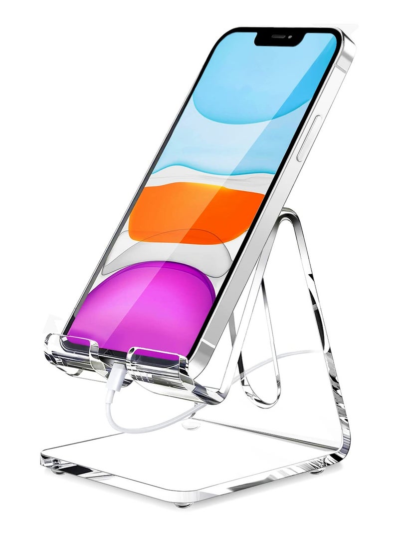 Portable Acrylic Phone Stand, Clear Desk Holder for Phones and Tablets, Compatible with iPhone 15 14 13 Pro Max Mini Plus, Switch and More, Stylish Desk Accessory - Image 1