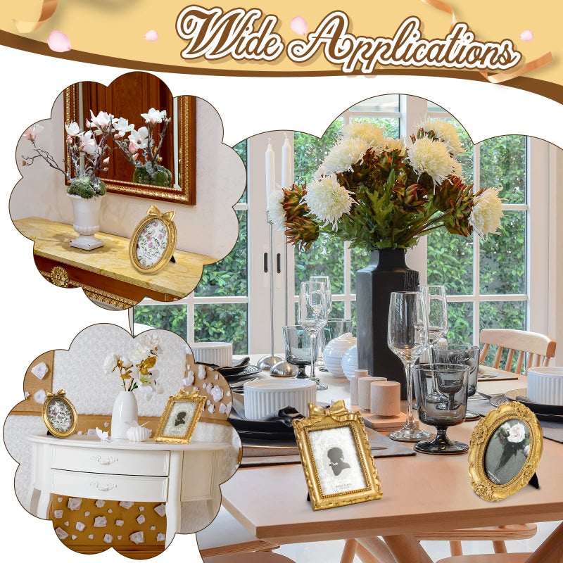 Vicenpal 3 Pcs Tiny Picture Frame Small Picture Frames Vintage Oval Resin Picture Frames Gold Black Vintage Baroque Ornate Antique Picture Frames for Home Wedding Display (Gold 2.5 x 3.5 Inch) - Image 5