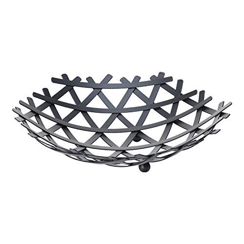 FEELING MALL Decorative Thick Heavy Metal Wire Fruit Basket Matte Black Nordic Style Countertop Vegetable Bowl Basket Holder Stand for Kitchen Home Dining Table Round Platter Tabletop - Image 1