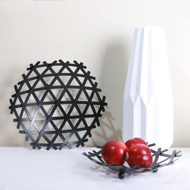 FEELING MALL Decorative Thick Heavy Metal Wire Fruit Basket Matte Black Nordic Style Countertop Vegetable Bowl Basket Holder Stand for Kitchen Home Dining Table Round Platter Tabletop - Image 3