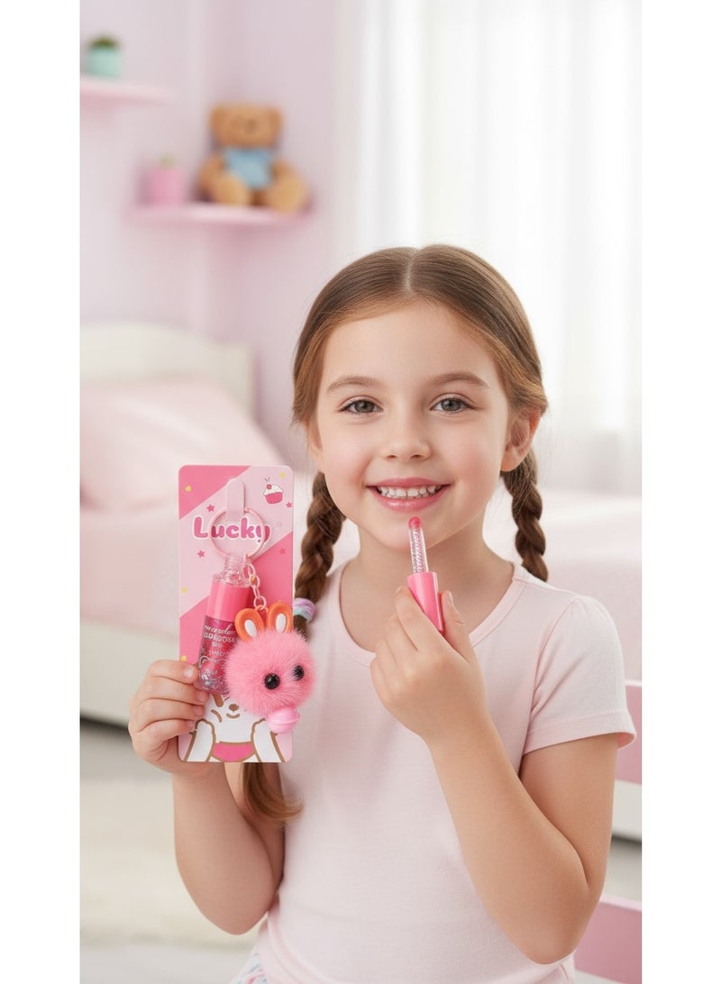 Lucky Glossy pink lip gloss with beautiful keychain - Image 3