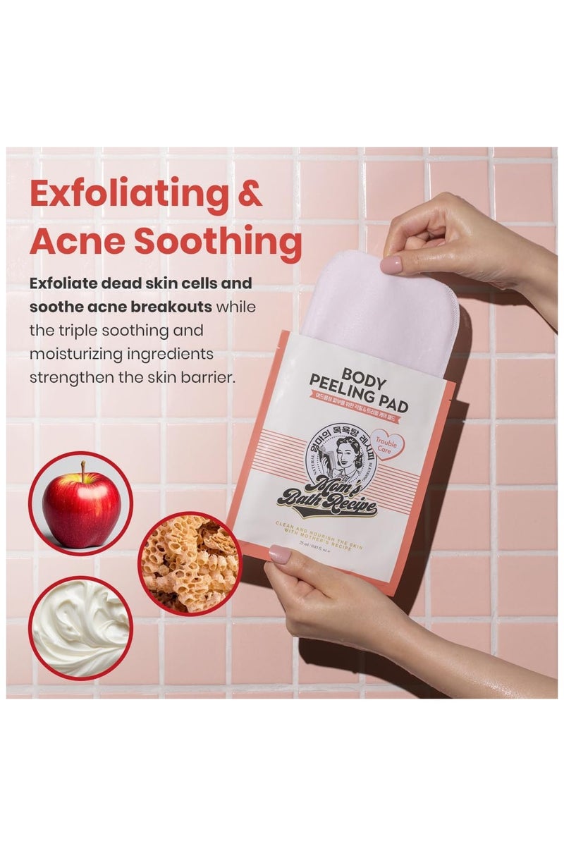 Moms Bath Recipe Mom's Bath Recipe Body Peeling Pad Trouble Care, Acne Remover All in One Bubble Body Wash & Scrub Gloves with BHA & Cica, Exfoliating Washcloth for Dead Skin Cells, Body Acne Breakouts, 8 Sheets  - Image 3