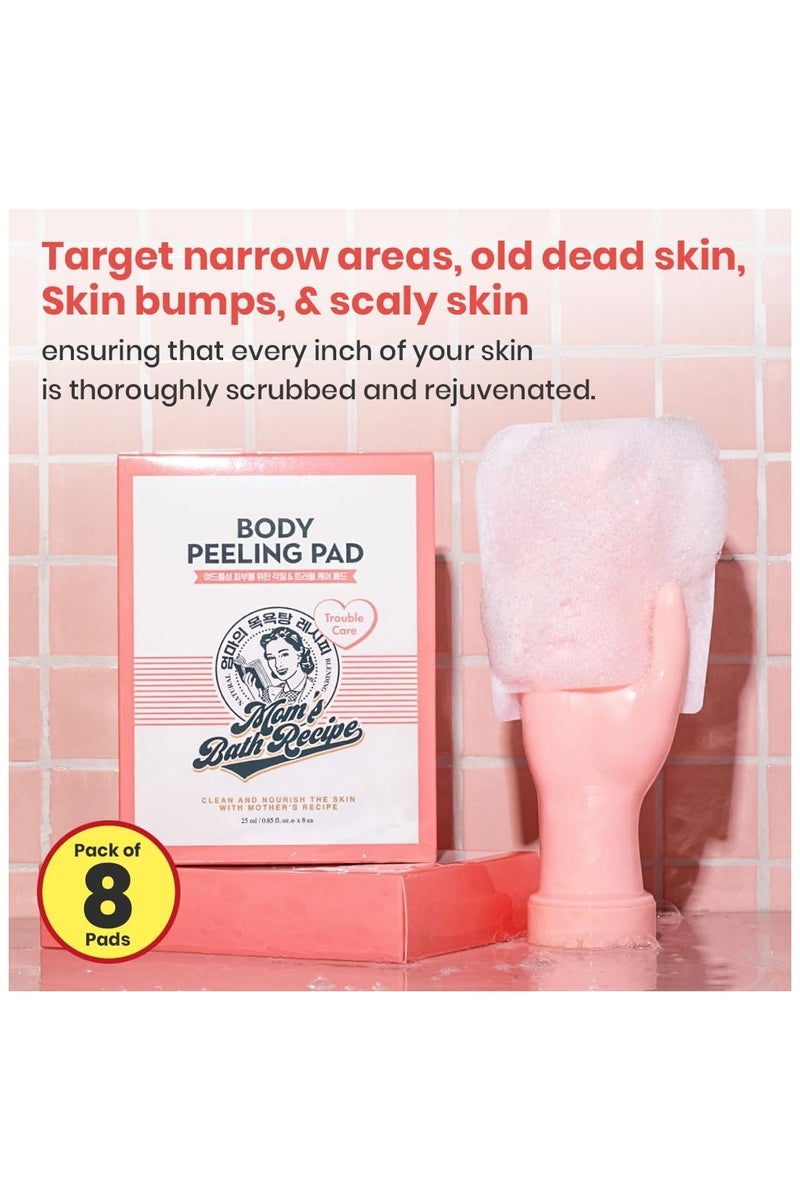 Moms Bath Recipe Mom's Bath Recipe Body Peeling Pad Trouble Care, Acne Remover All in One Bubble Body Wash & Scrub Gloves with BHA & Cica, Exfoliating Washcloth for Dead Skin Cells, Body Acne Breakouts, 8 Sheets  - Image 5