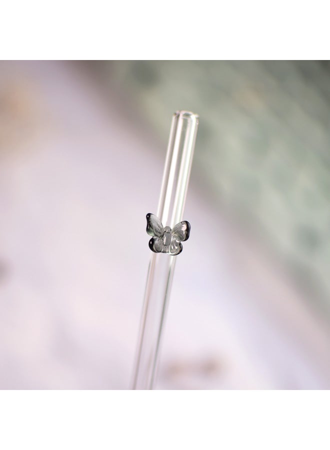 Custom Colorful Butterfly Glass Straw Eco-friendly Heat Resistant Reusable Milk Drink Transparent Elbow-Color:Gray-Specifications:0.8*20CM - Image 1