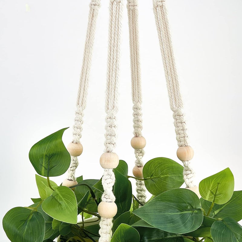 Mkono Fake Hanging Plant with Pot, Artificial Plants for Home Decor Indoor Macrame Plant Hanger with Fake Vines Greenery for Bedroom Bathroom Kitchen Office Decor, Ivory (Pothos) - Image 5