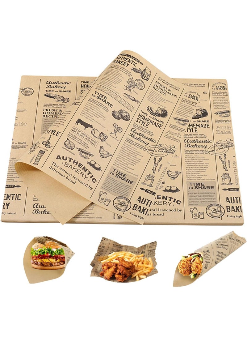 Eco Friendly Greaseproof Food Paper 100 Sheets – Vintage Newspaper Printed Oil Resistant Wrapping Paper for Burgers, Sandwiches, Fries, Bakery Items and Food Presentation 28 × 38 cm - Image 1