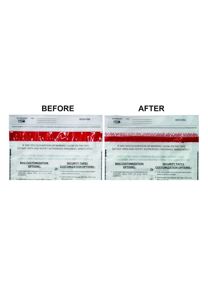 HSA Security Solutions HSA security tamper evident bag with void open message, A4 size 400mm x 285mm (15.7" x 11.2") transparent plastic cash bags, barcoded, serialized, perforated serialized receipt. 70 microns (100pieces)  - Image 2