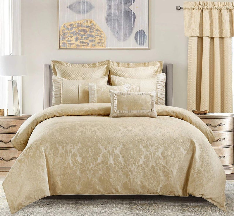 sheetsnthings Wholesale Beddings 7pc Duvet Cover Set (Sara Jacquard Cotton Blend) King-California King, Multi-Tone of Beige - Image 5
