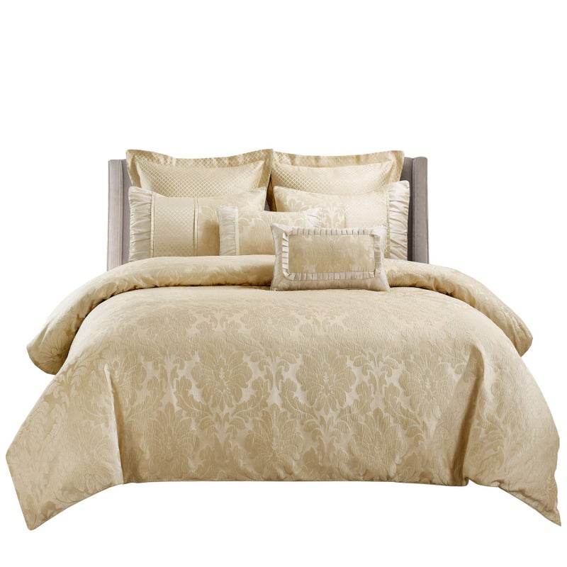 sheetsnthings Wholesale Beddings 7pc Duvet Cover Set (Sara Jacquard Cotton Blend) King-California King, Multi-Tone of Beige - Image 1