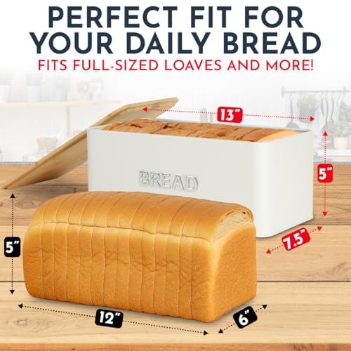 Culinary Couture White Bread Box for Kitchen Countertop with Bamboo Lid - Large BreadBox for Homemade Bread - Storage BreadBox with Cutting Board Lid - Image 2