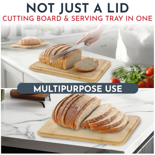 Culinary Couture White Bread Box for Kitchen Countertop with Bamboo Lid - Large BreadBox for Homemade Bread - Storage BreadBox with Cutting Board Lid - Image 4