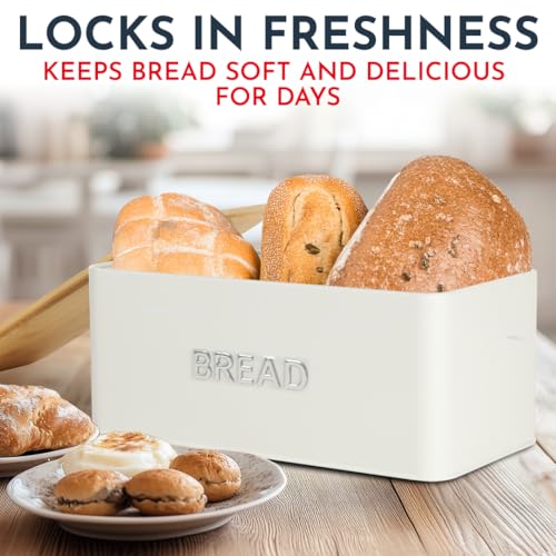 Culinary Couture White Bread Box for Kitchen Countertop with Bamboo Lid - Large BreadBox for Homemade Bread - Storage BreadBox with Cutting Board Lid - Image 5