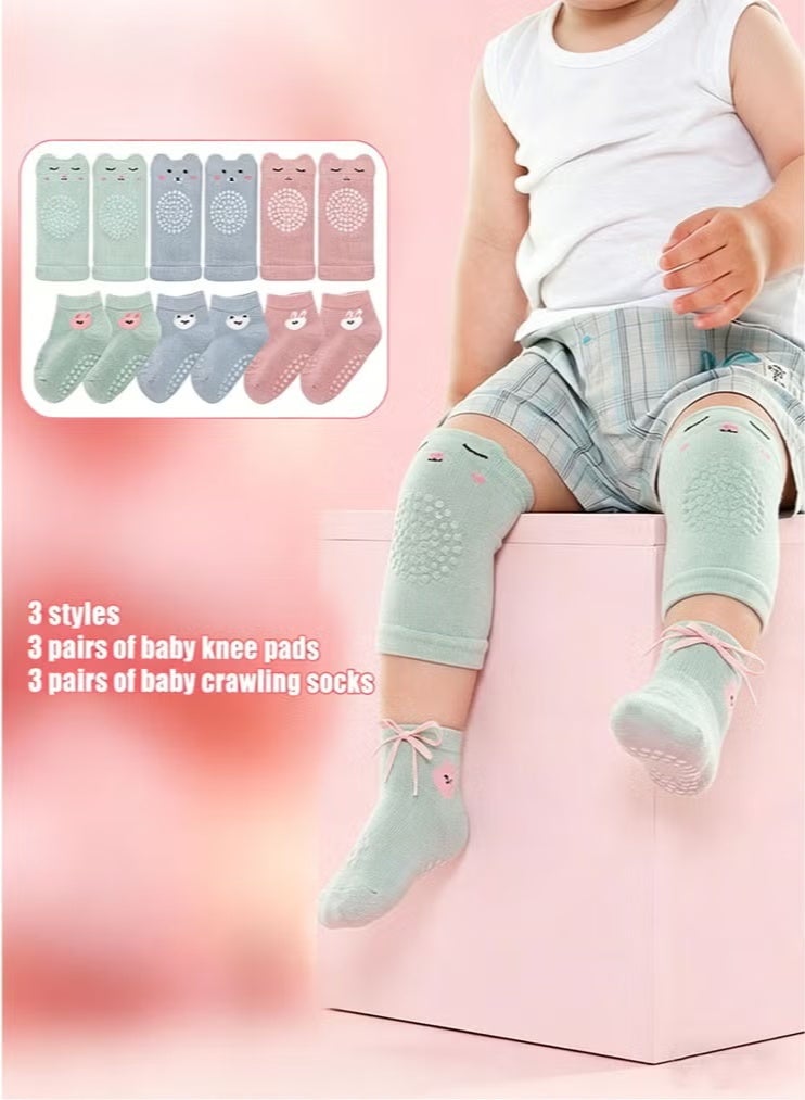 Arabest 6 Pairs Baby Knee Pads for Crawling and Non Slip Socks Set, Breathable Summer Baby Knee Protectors with Anti-Slip Design, High Elastic Soft Walking Safety Leg Warmers for Infant Toddler Boys Girls 6-24 Months - Image 3