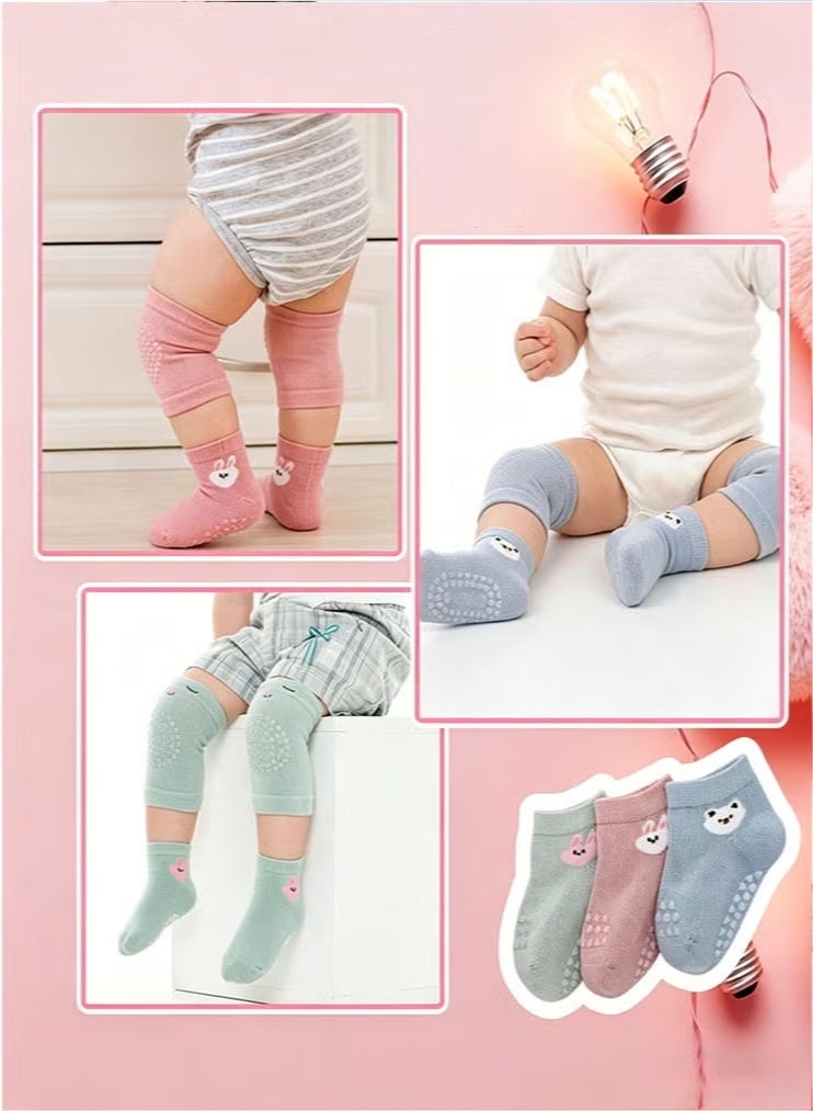 Arabest 6 Pairs Baby Knee Pads for Crawling and Non Slip Socks Set, Breathable Summer Baby Knee Protectors with Anti-Slip Design, High Elastic Soft Walking Safety Leg Warmers for Infant Toddler Boys Girls 6-24 Months - Image 5