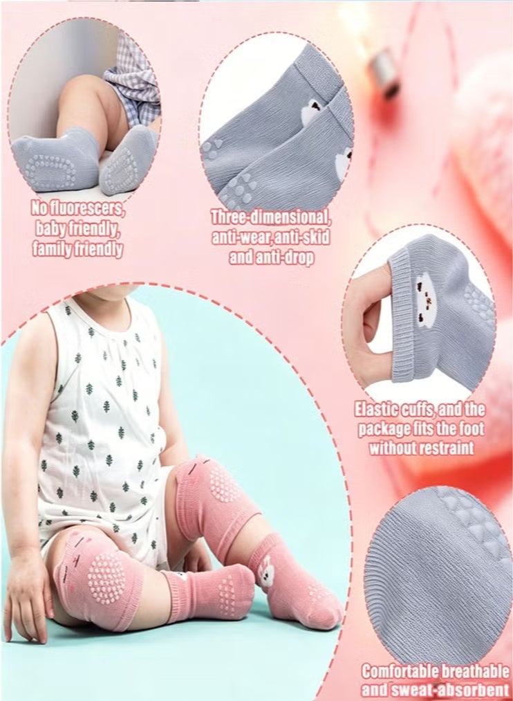 Arabest 6 Pairs Baby Knee Pads for Crawling and Non Slip Socks Set, Breathable Summer Baby Knee Protectors with Anti-Slip Design, High Elastic Soft Walking Safety Leg Warmers for Infant Toddler Boys Girls 6-24 Months - Image 2