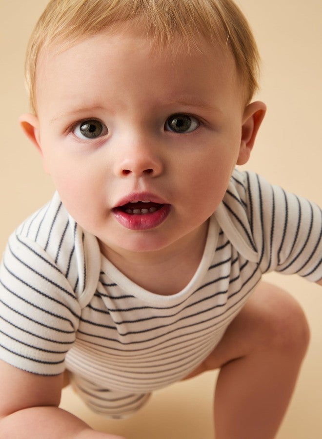 MORI Baby Short Sleeve Bodysuit Grey Stripe for Boys & Girls - Romper with Envelope Neck & Nickel Free Popper - 12-18 Months - Image 4