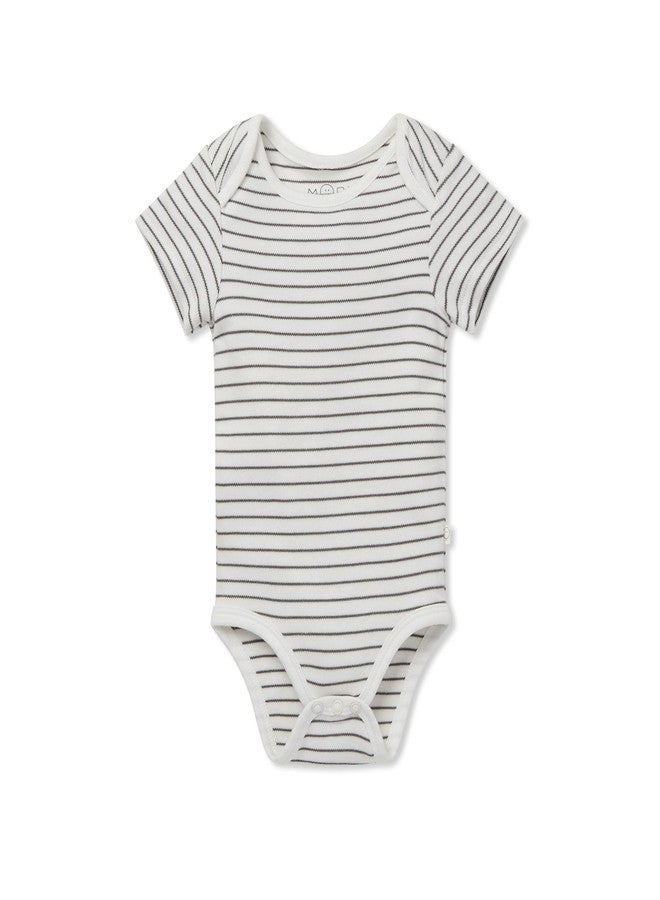 MORI Baby Short Sleeve Bodysuit Grey Stripe for Boys & Girls - Romper with Envelope Neck & Nickel Free Popper - 12-18 Months - Image 1