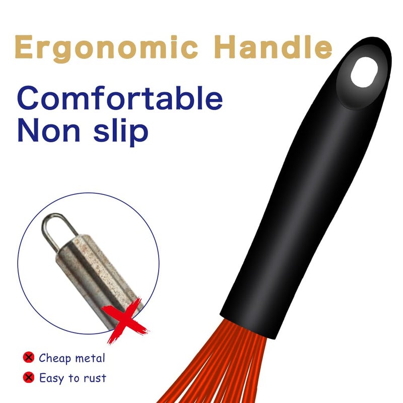 OYV Red Silicone Whisk, Sealed Waterproof Design Set of 3, Professional Kitchen Whisks for Cooking Non-Scratch, Silicone & Stainless Steel Whisk, Heat Resistant 480Â°F Balloon Egg Beater - Image 5