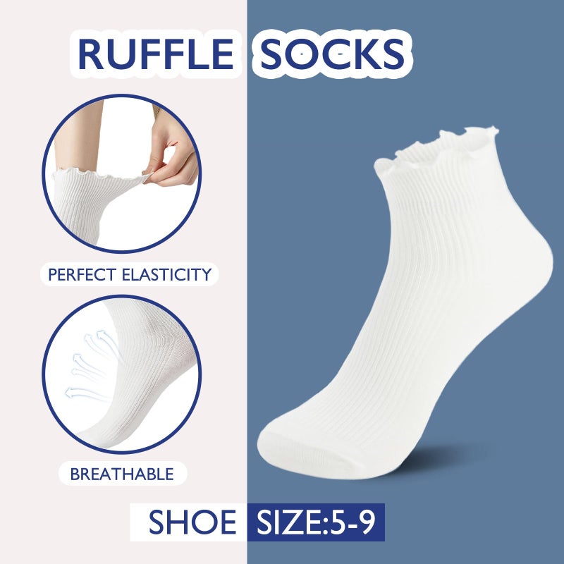 Hstyle Ruffle Socks for Women, 6 Pairs Mixed Color, Casual Cute Ankle Socks with Turn-Cuff, Size 5-9 - Image 4
