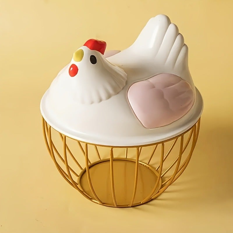 A Creative Hen-shaped Storage Basket with a Plastic Lid, Kitchen Storage Basket, Household Hollow Iron Storage Basket, Home Storage - Image 3
