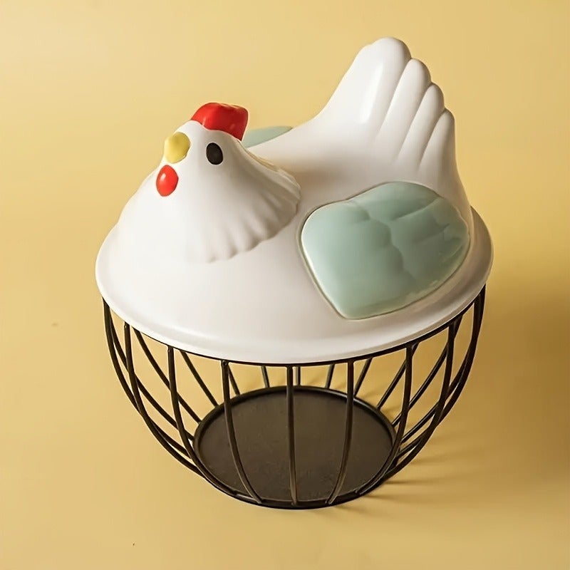 A Creative Hen-shaped Storage Basket with a Plastic Lid, Kitchen Storage Basket, Household Hollow Iron Storage Basket, Home Storage - Image 2