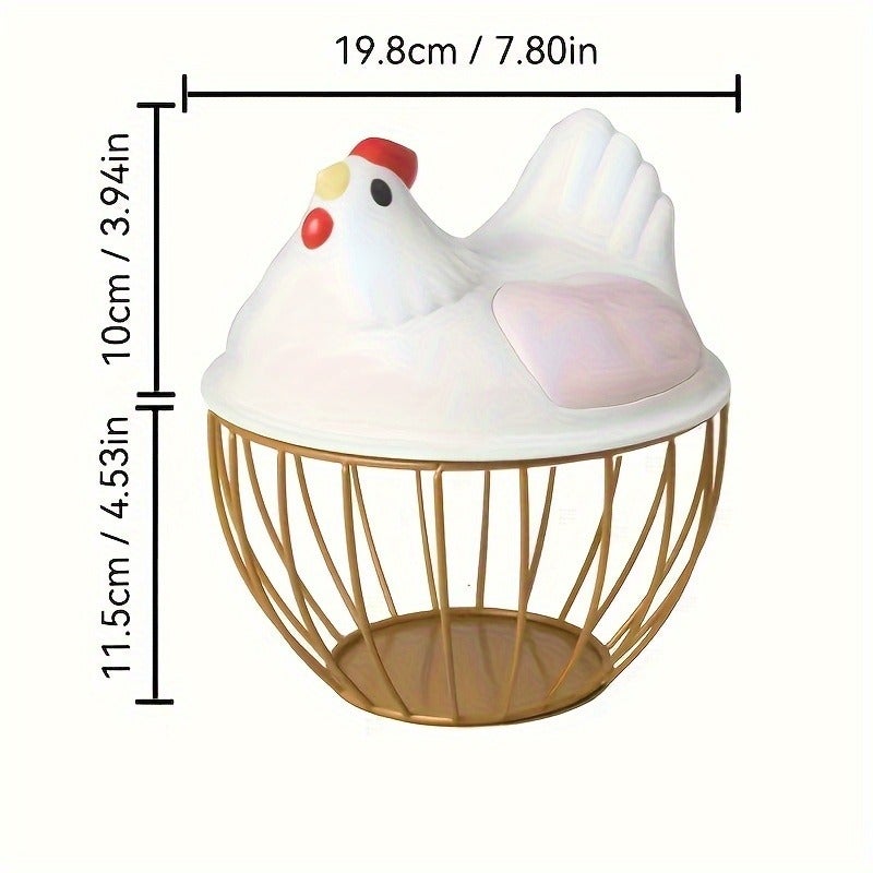 A Creative Hen-shaped Storage Basket with a Plastic Lid, Kitchen Storage Basket, Household Hollow Iron Storage Basket, Home Storage - Image 5