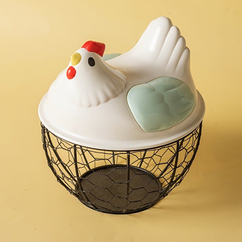 A Creative Hen-shaped Storage Basket with a Plastic Lid, Kitchen Storage Basket, Household Hollow Iron Storage Basket, Home Storage - Image 4