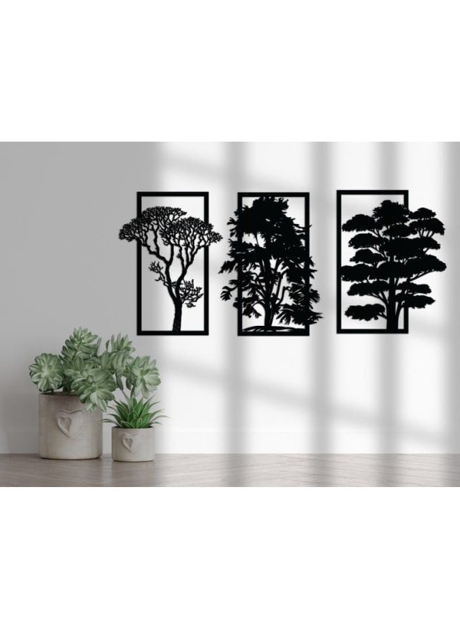 هوم جاليري لوحة فنية جدارية خشبية مقطوعة بالليزر ثلاثية الأشجار - Image 1