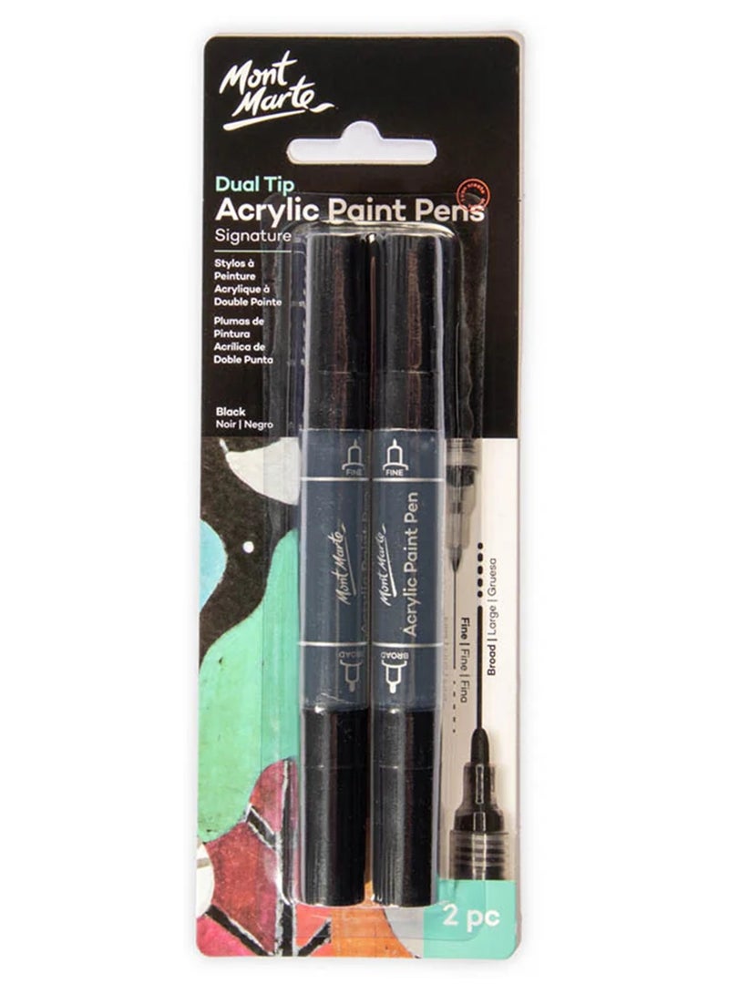 Mont Marte 2-Piece Signature Dual Tip Acrylic Paint Marker Pens Black Ink  - Image 1