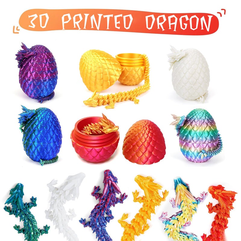 Apear1 6 Pcs 3D Printed Dragon Eggs with Dragon Inside, Mini Dragon Egg Fidget Toy 3D Articulated Crystal Dragon Eggs, Easter Basket Stuffers 3D Printed Easter Eggs Animals Toy Set (Multicolor-6pcs) - Image 5